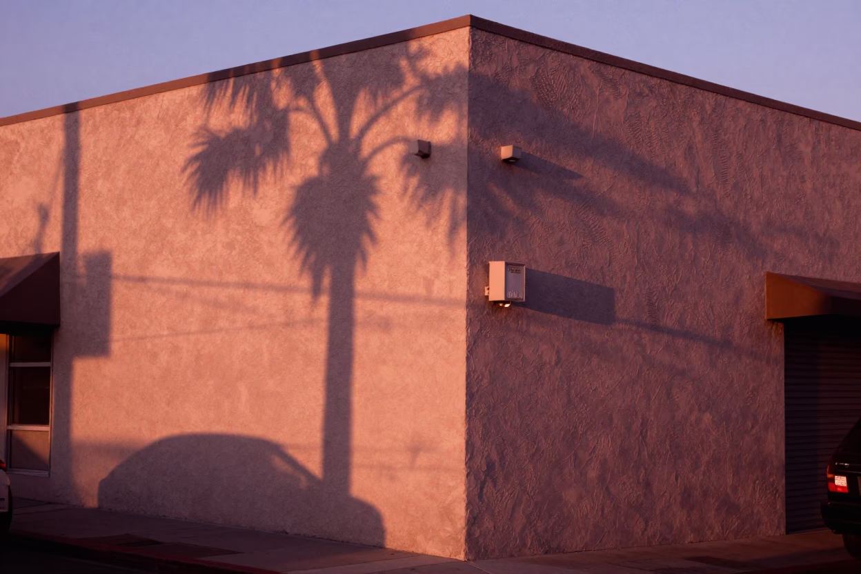 Street Scene in Los Angeles at Copper-toned Light Before Dusk in in Los Angeles, California, United States