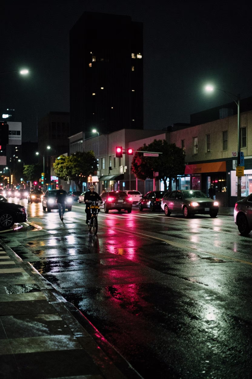 Street Scene in Los Angeles at Deep In The Night Light in in Los Angeles, California, United States