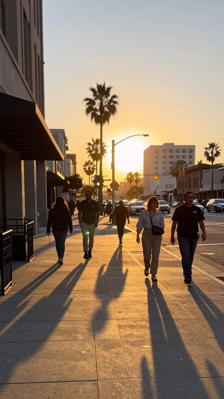 Street Scene in Los Angeles at Golden Hour in in Los Angeles, California, United States