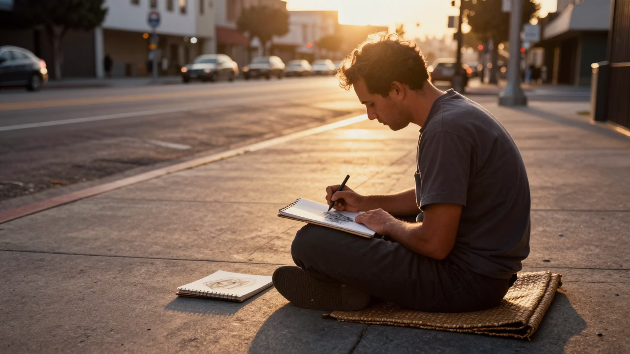 Street Scene in Los Angeles at Golden Hour in in Los Angeles, California, United States