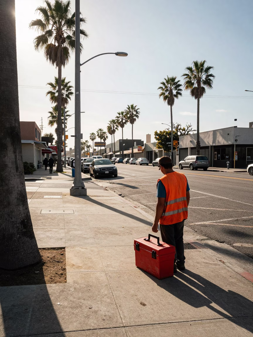 Street Scene in Los Angeles at The Early Afternoon Light in in Los Angeles, California, United States