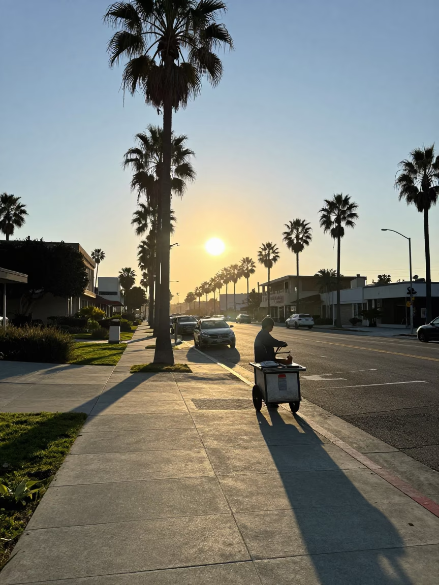 Street Scene in Los Angeles at The Early Morning Light in in Los Angeles, California, United States