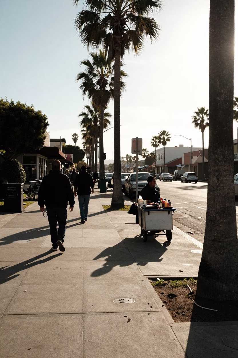 Street Scene in Los Angeles at The Late Afternoon Light in in Los Angeles, California, United States