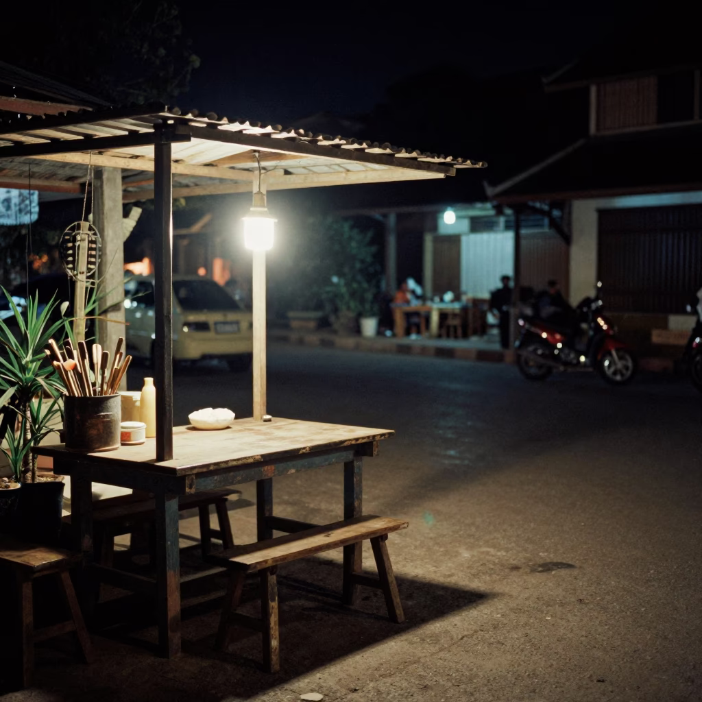 Street Scene in Luang Prabang at Deep In The Night Light in in Luang Prabang, Laos