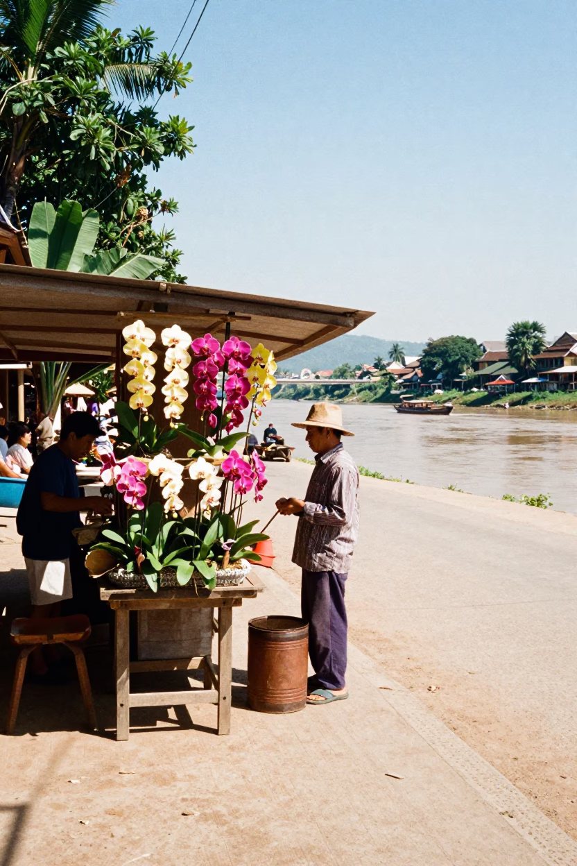 Street Scene in Luang Prabang at Midday Light in in Luang Prabang, Laos