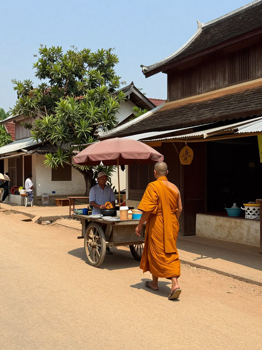 Street Scene in Luang Prabang at Midday Light in in Luang Prabang, Laos