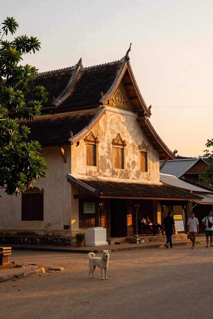 Street Scene in Luang Prabang at Sunset Light in in Luang Prabang, Laos