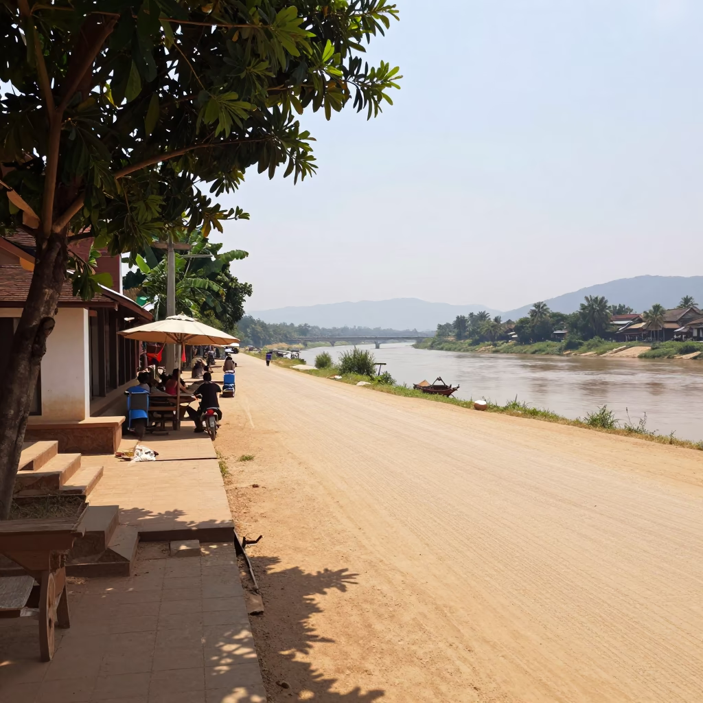 Street Scene in Luang Prabang at The Flat Glare Of Noon Light in in Luang Prabang, Laos