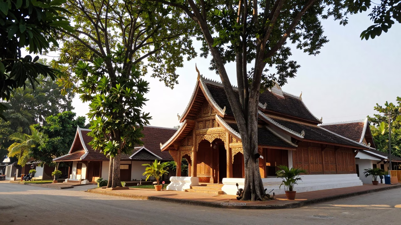 Street Scene in Luang Prabang at The Late Morning Light in in Luang Prabang, Laos