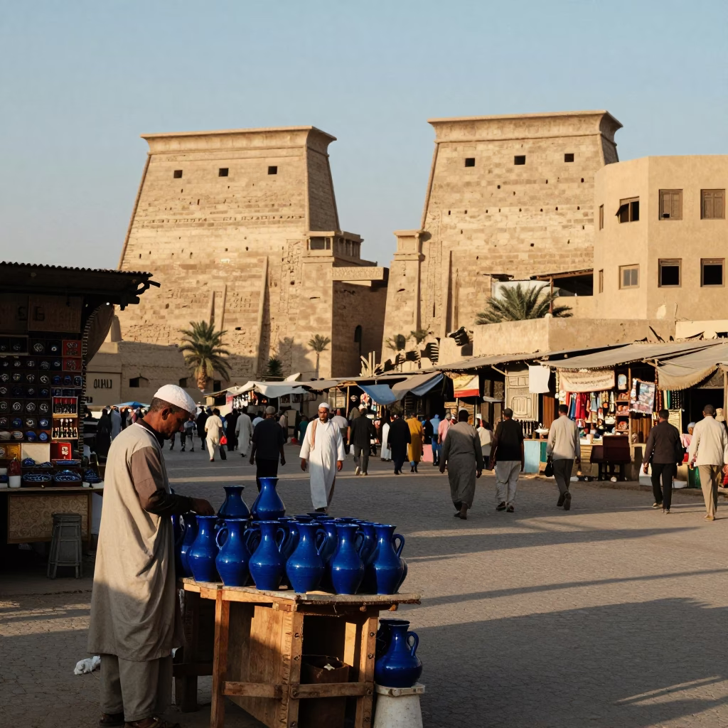 Street Scene in Luxor at As First Light Reaches The Scene in in Luxor, Egypt