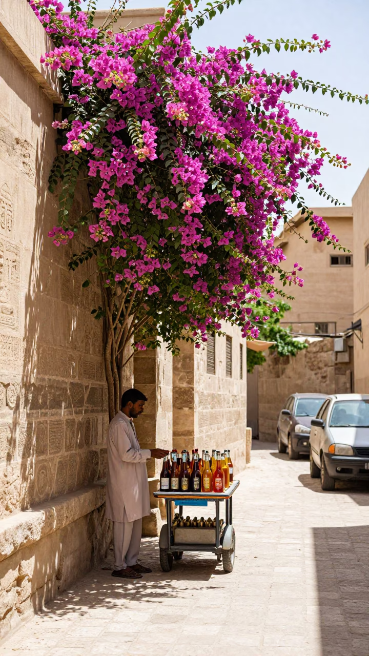 Street Scene in Luxor at Bright Midmorning Light in in Luxor, Egypt