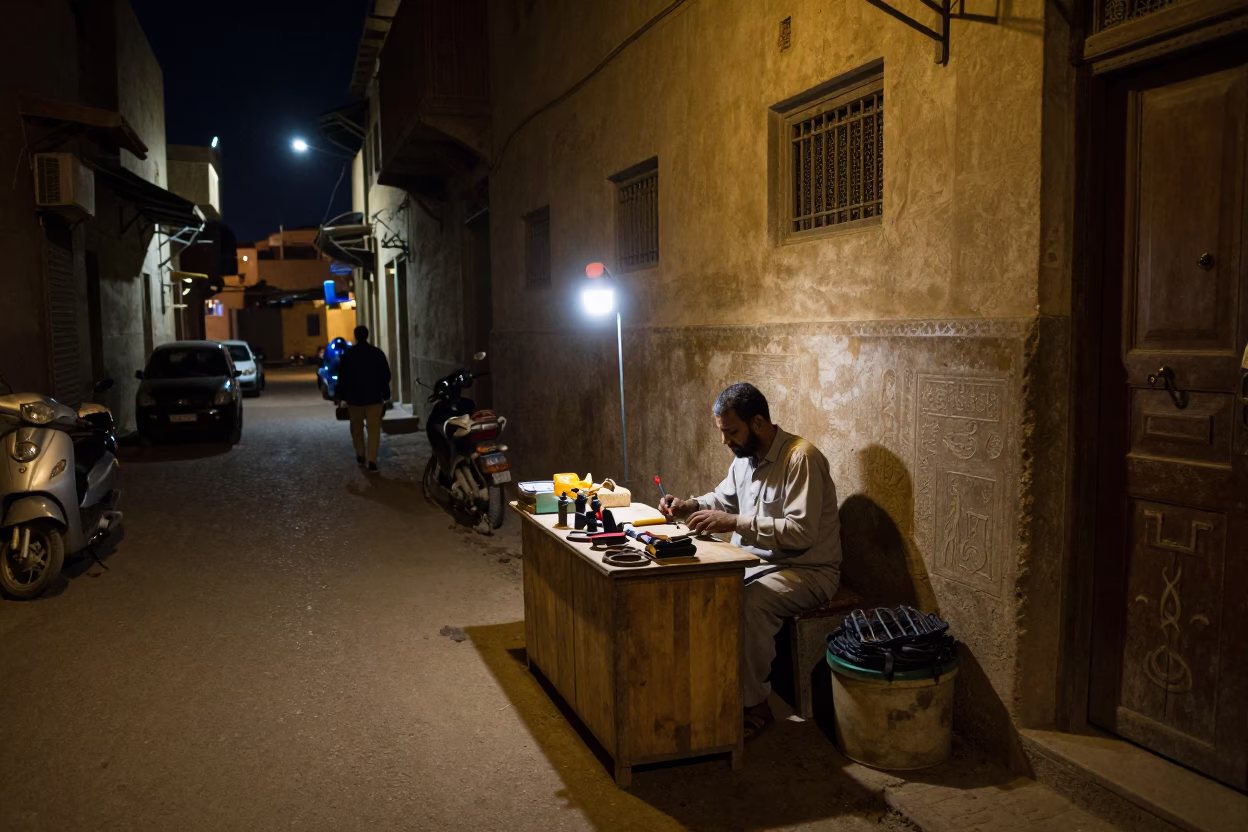 Street Scene in Luxor at Deep In The Night Light in in Luxor, Egypt