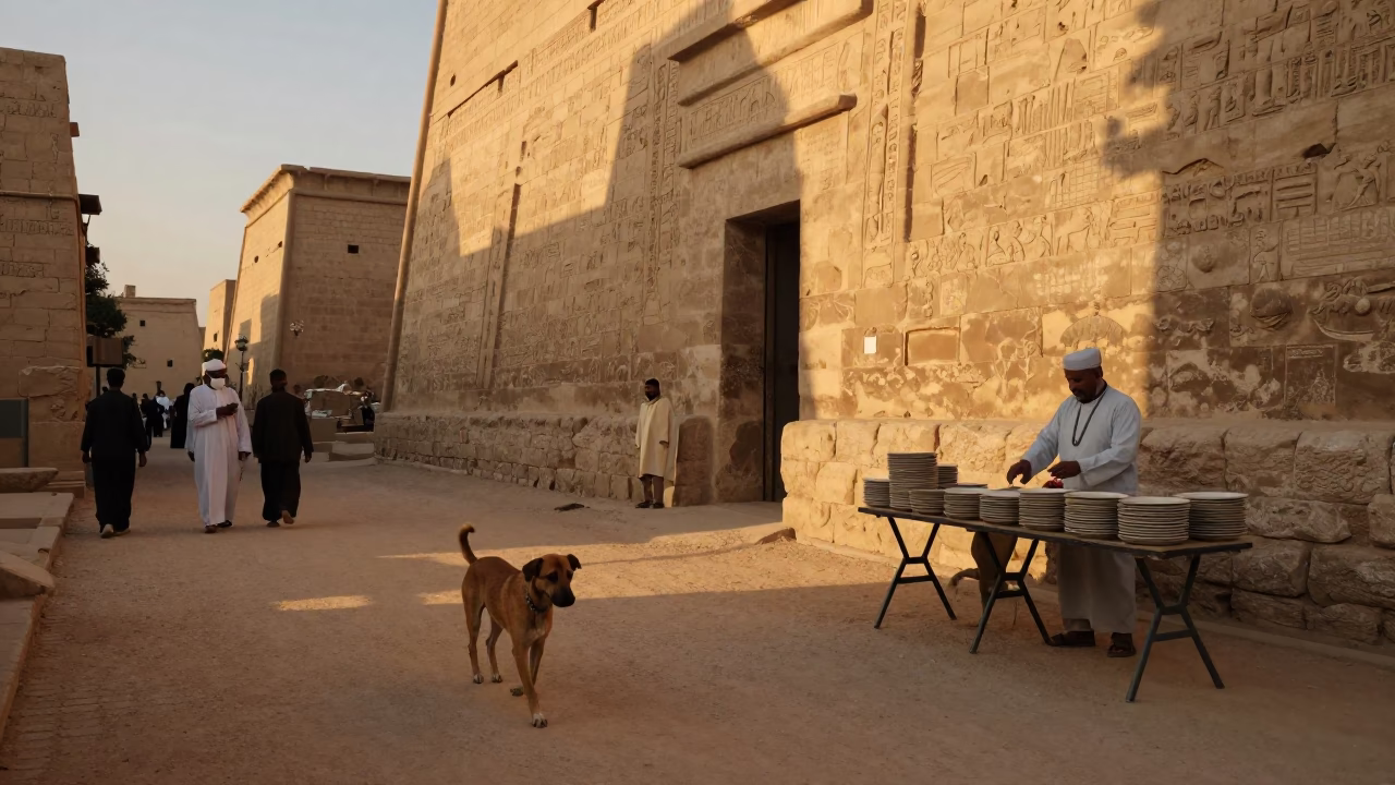 Street Scene in Luxor at Honeyed Evening Light in in Luxor, Egypt