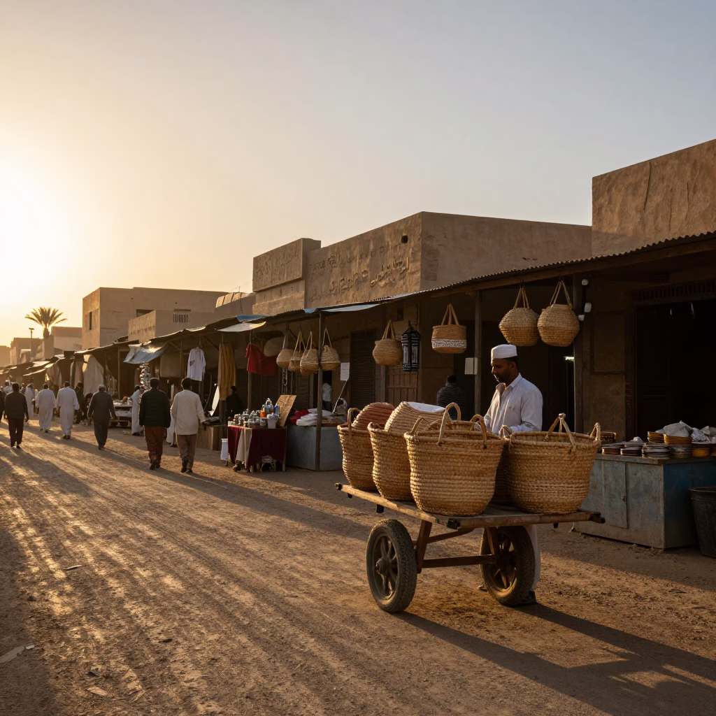Street Scene in Luxor at Sunset Light in in Luxor, Egypt