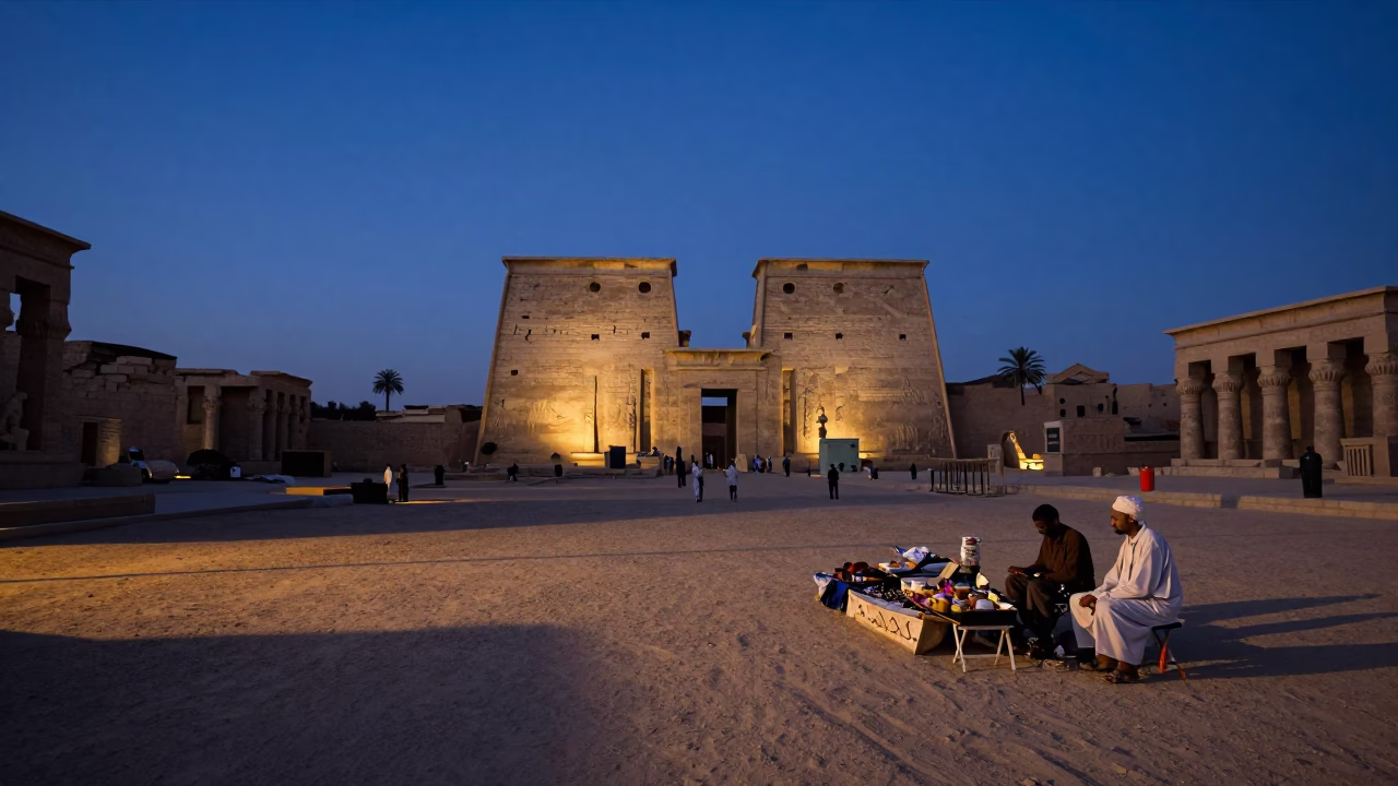 Street Scene in Luxor at The Still Hours Before Dawn Light in in Luxor, Egypt