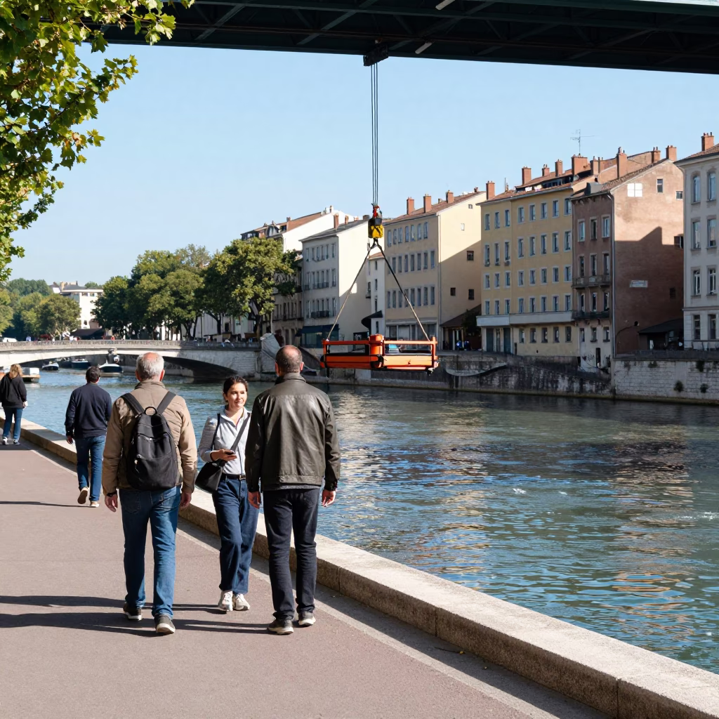 Street Scene in Lyon at Bright Midmorning Light in in Lyon, France