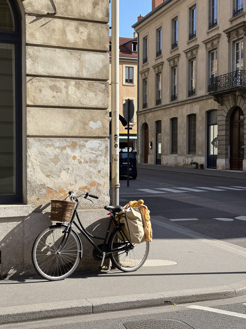 Street Scene in Lyon at Bright Midmorning Light in in Lyon, France