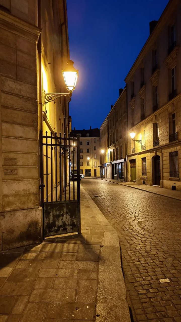 Street Scene in Lyon at Deep In The Night Light in in Lyon, France