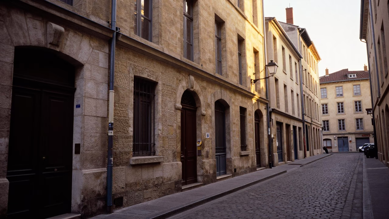 Street Scene in Lyon at Evening Light in in Lyon, France