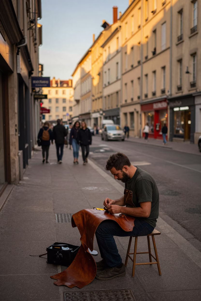 Street Scene in Lyon at Honeyed Evening Light in in Lyon, France