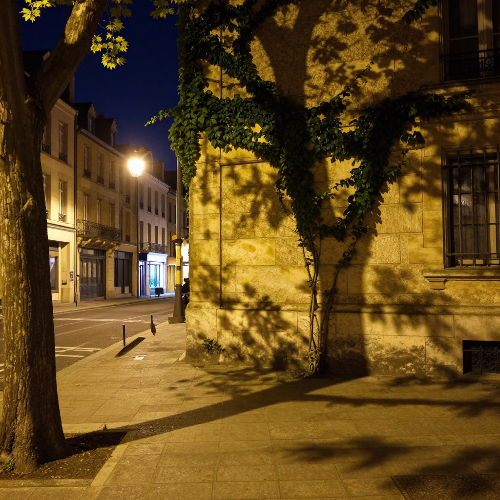 Street Scene in Lyon at Midnight Light in in Lyon, France