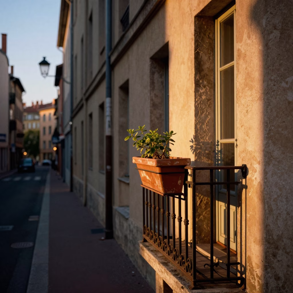 Street Scene in Lyon at Sunset Light in in Lyon, France