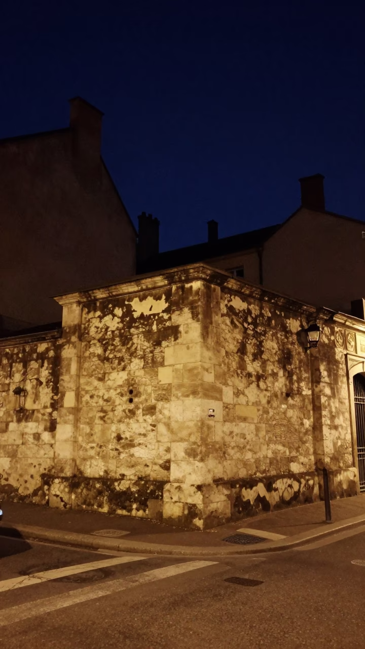 Street Scene in Lyon at The Deepest Night Sky Light in in Lyon, France