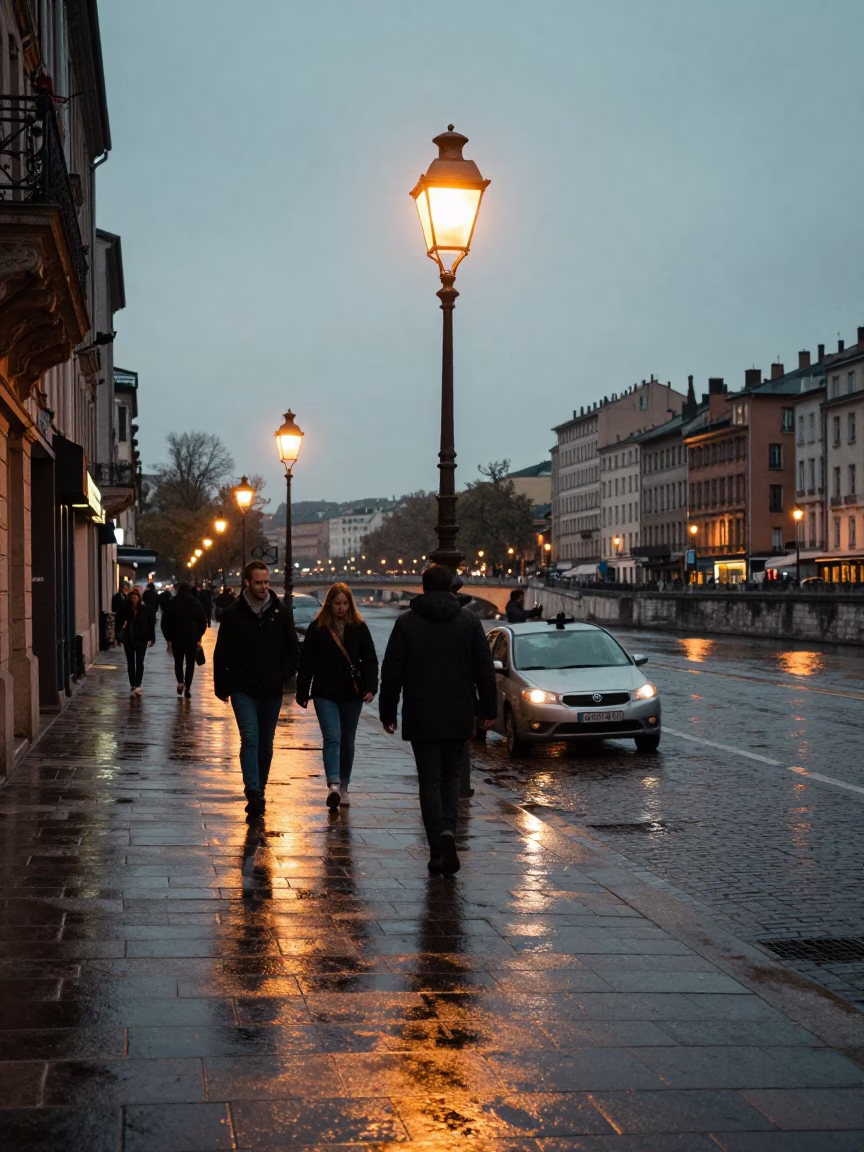 Street Scene in Lyon at The Early Evening Light in in Lyon, France