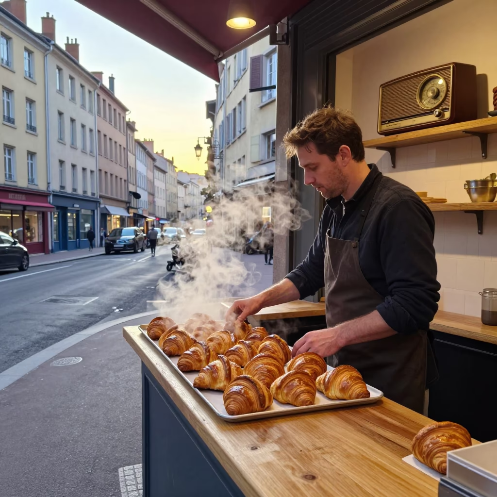 Street Scene in Lyon at The Early Morning Light in in Lyon, France