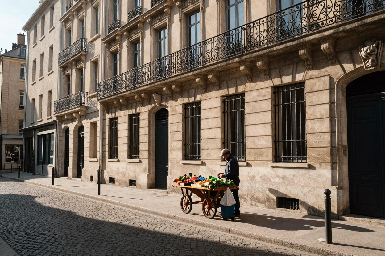 Street Scene in Lyon at The Late Morning Light in in Lyon, France