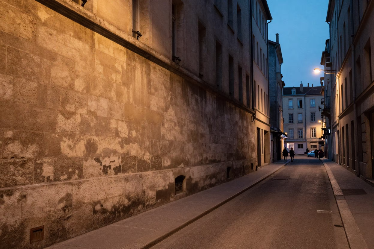 Street Scene in Lyon at Twilight in in Lyon, France