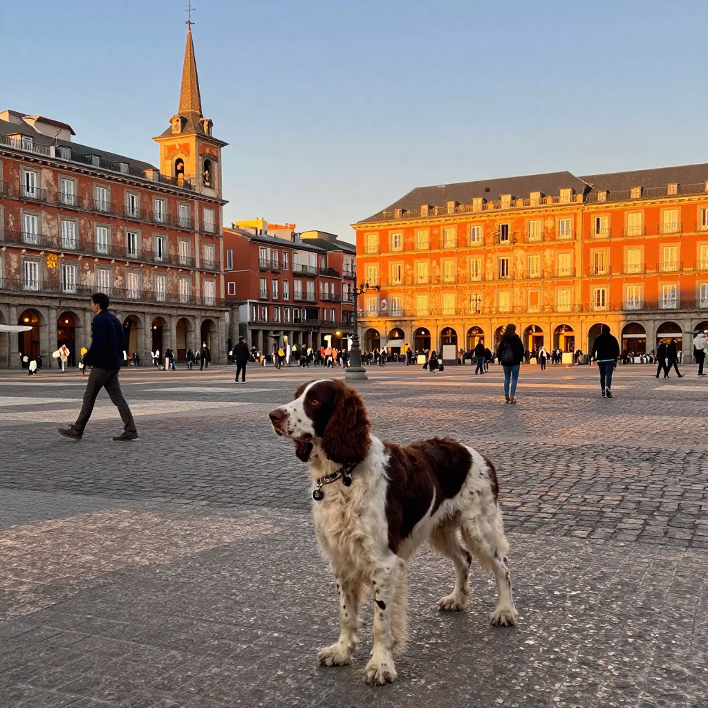 Street Scene in Madrid at Honeyed Evening Light in in Madrid, Spain