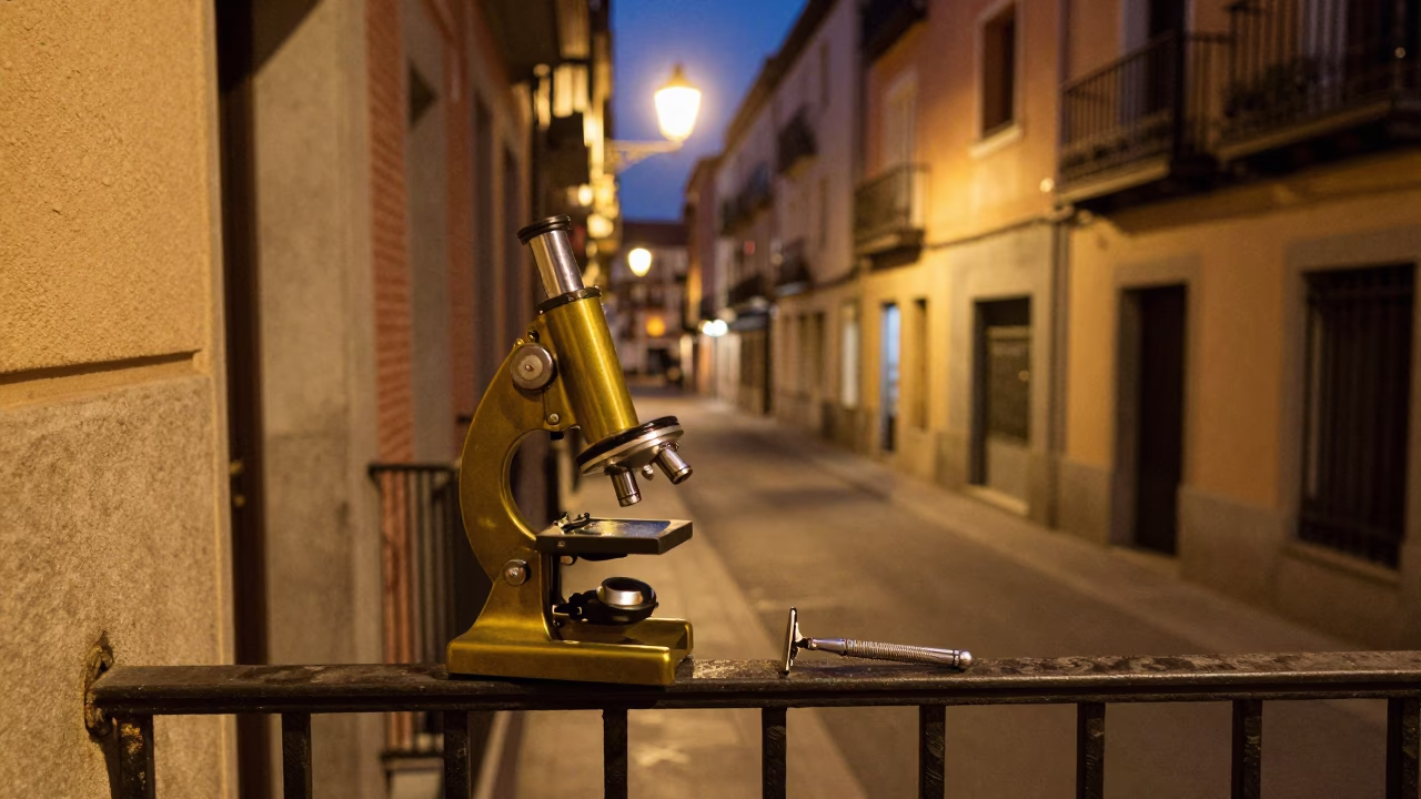 Street Scene in Madrid at Midnight Light in in Madrid, Spain