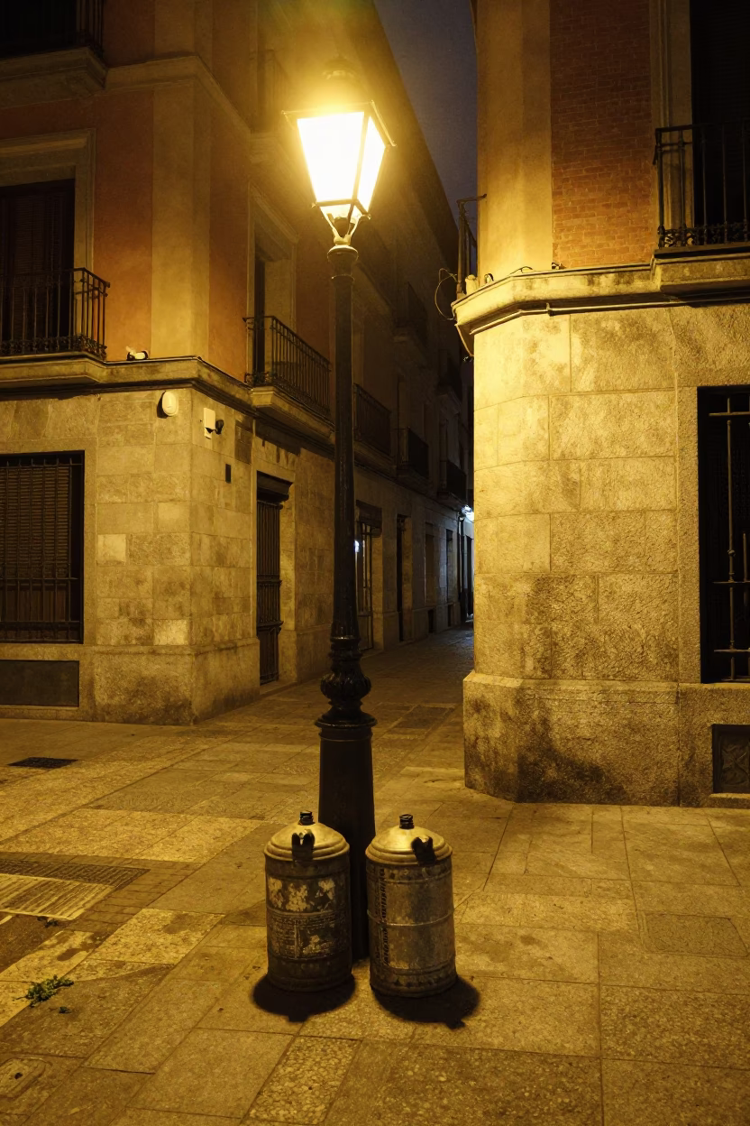 Street Scene in Madrid at Midnight Light in in Madrid, Spain