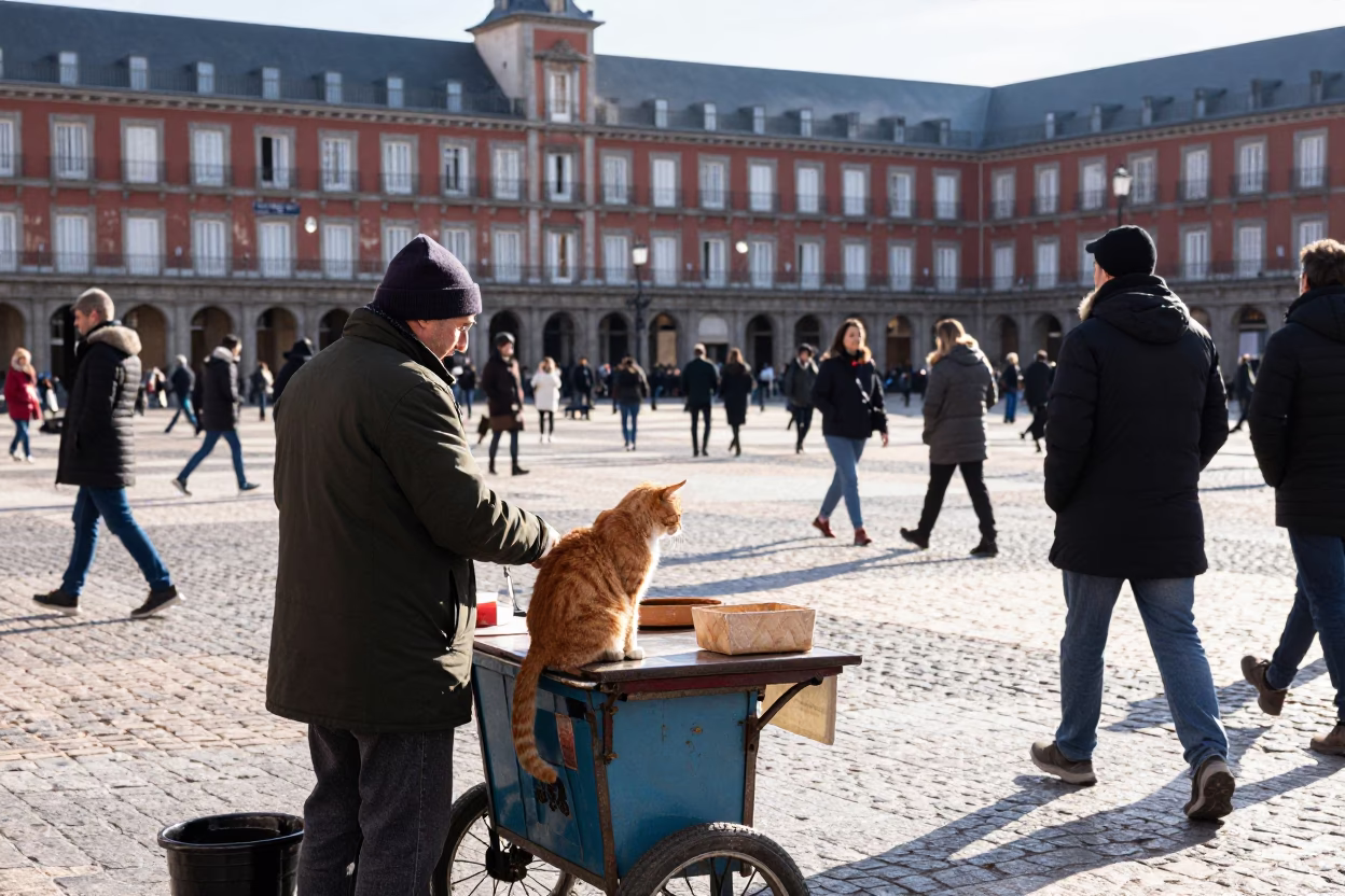 Street Scene in Madrid at Noon Light in in Madrid, Spain