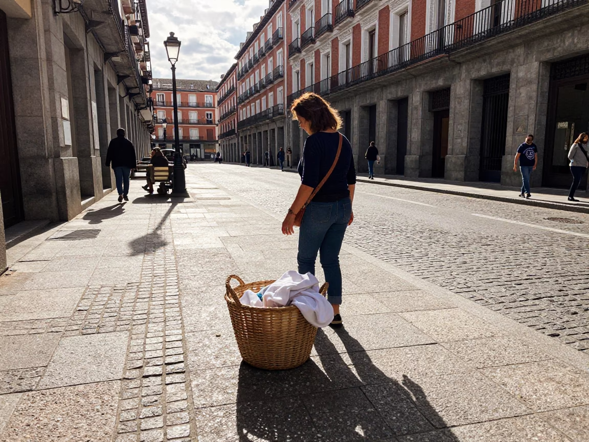 Street Scene in Madrid at The Early Afternoon Light in in Madrid, Spain