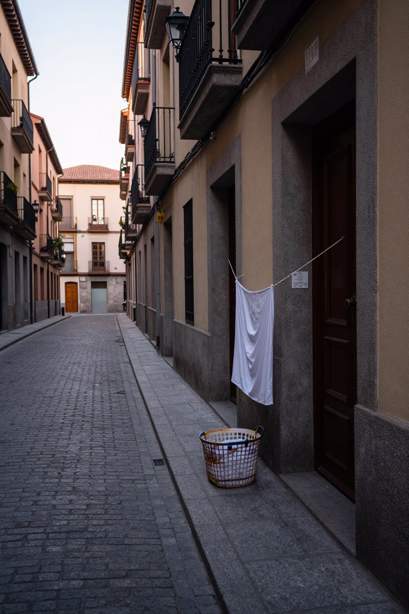 Street Scene in Madrid at The Early Morning Light in in Madrid, Spain
