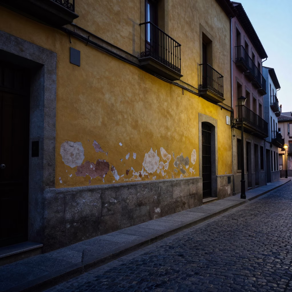Street Scene in Madrid at The Still Hours Before Dawn Light in in Madrid, Spain
