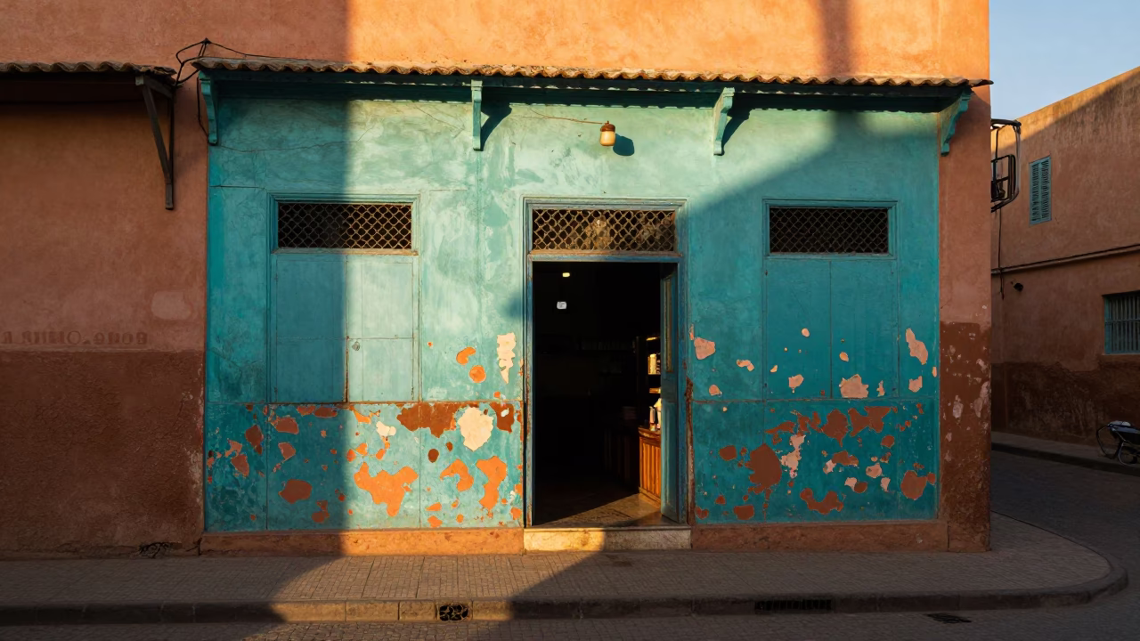 Street Scene in Marrakech at As The Sun Drops Toward The Horizon in in Marrakech, Morocco