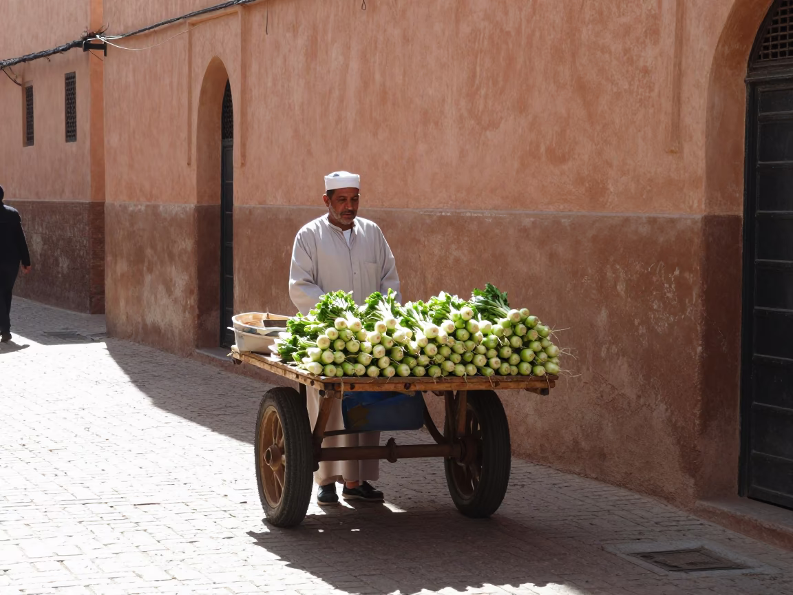 Street Scene in Marrakech at Bright Midmorning Light in in Marrakech, Morocco