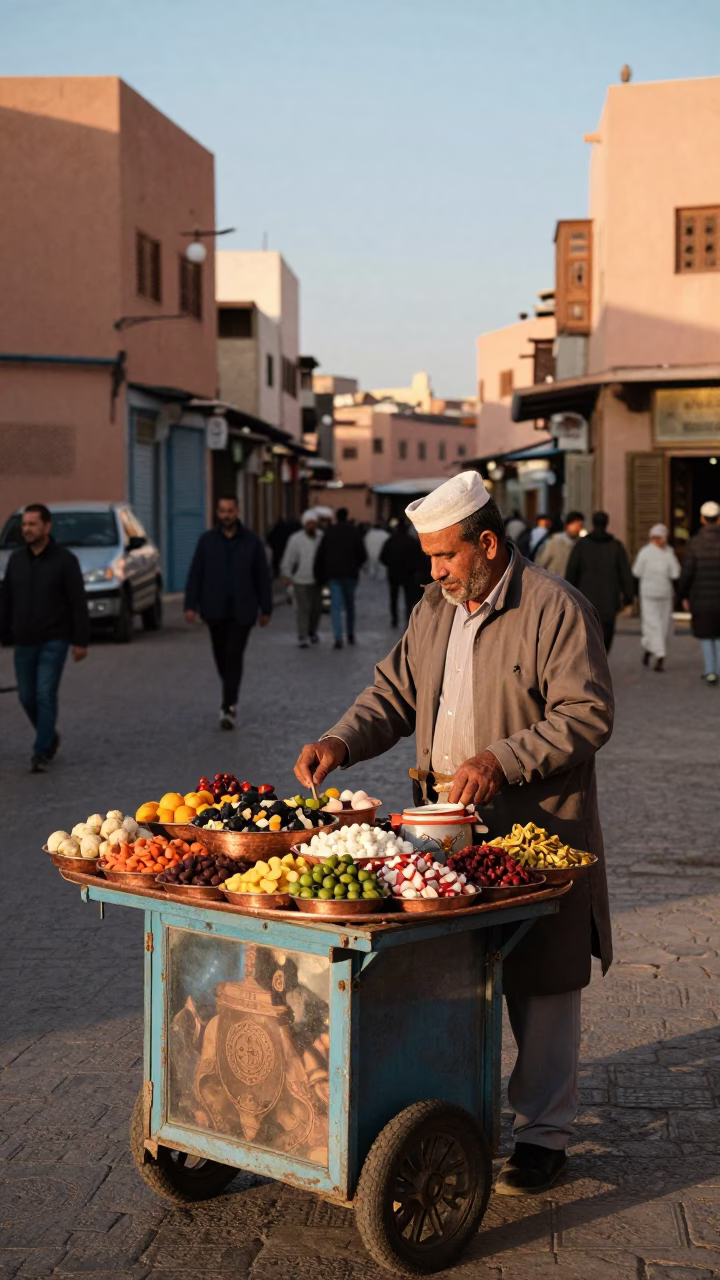 Street Scene in Marrakech at Clear Late-afternoon Light in in Marrakech, Morocco