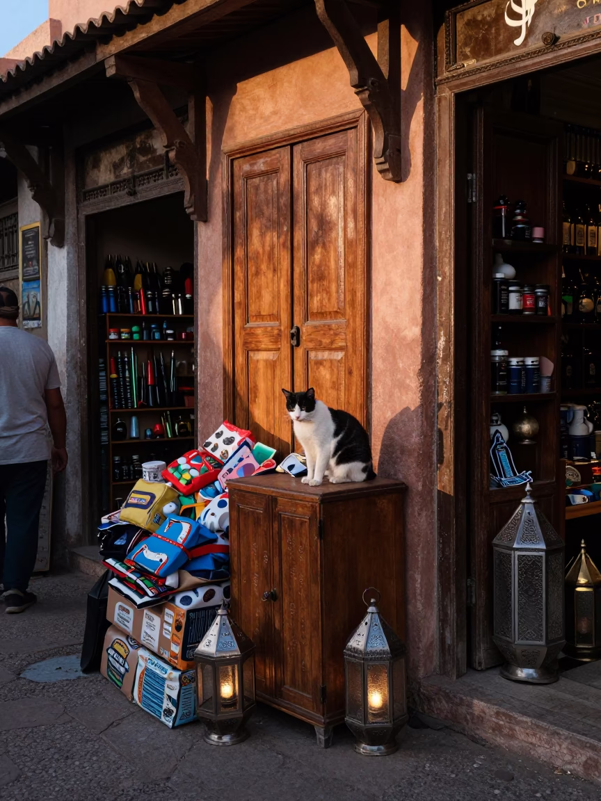 Street Scene in Marrakech at Evening Light in in Marrakech, Morocco