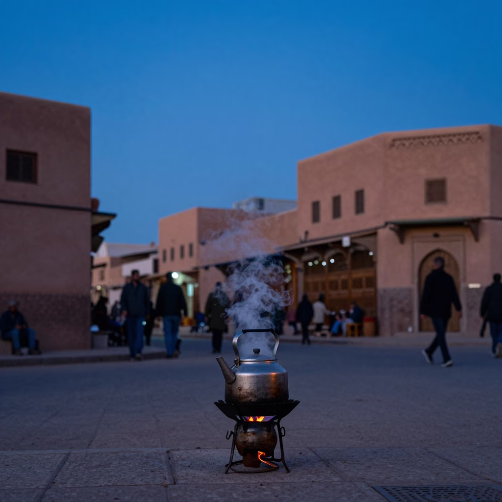 Street Scene in Marrakech at Indigo Twilight After Sunset in in Marrakech, Morocco