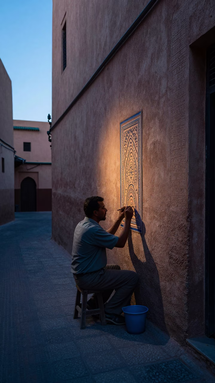 Street Scene in Marrakech at Sunrise Light in in Marrakech, Morocco