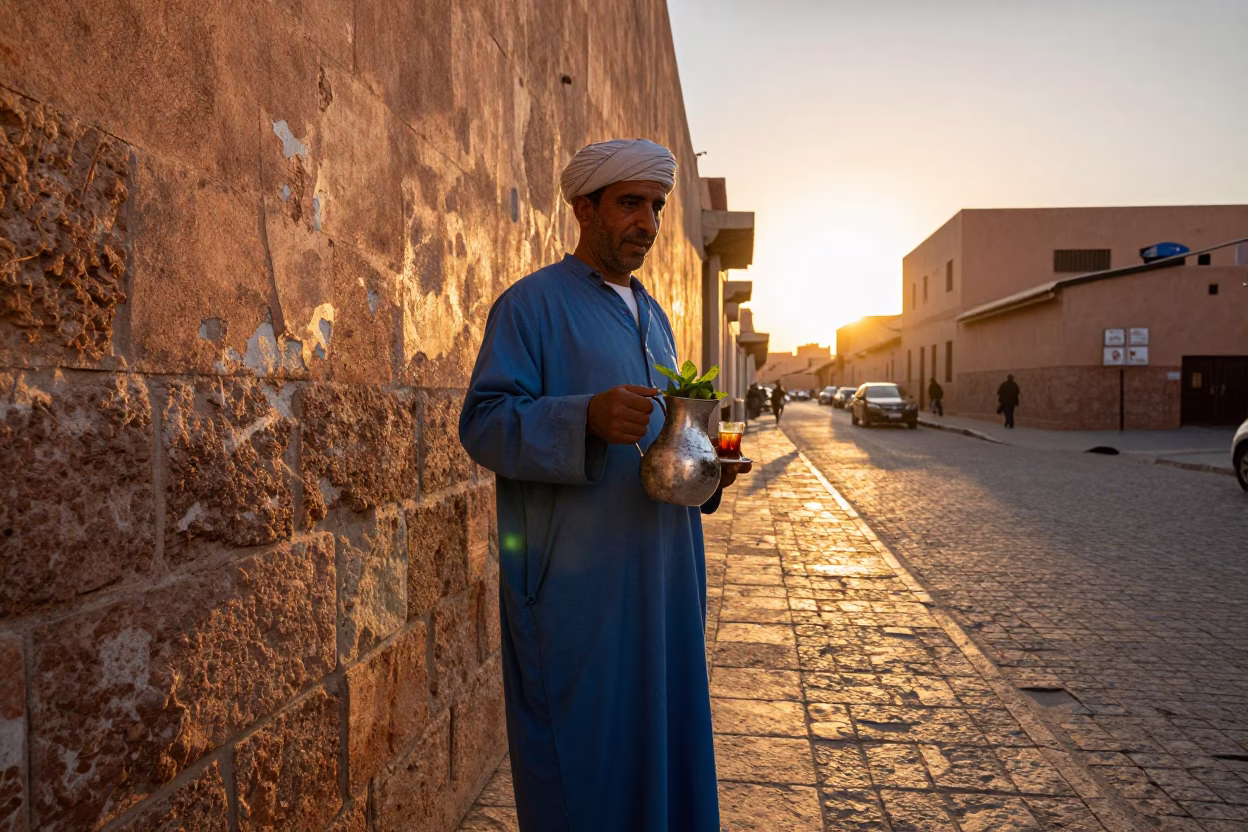 Street Scene in Marrakech at Sunset Light in in Marrakech, Morocco