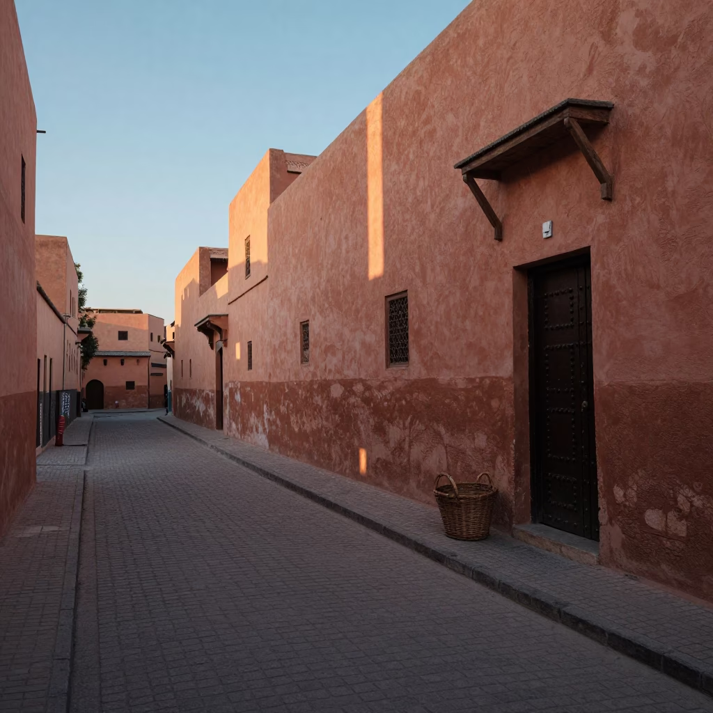Street Scene in Marrakech at The Still Hours Before Dawn Light in in Marrakech, Morocco