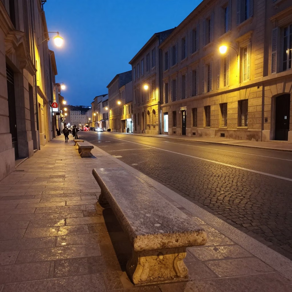 Street Scene in Marseille at As City Lights Begin To Glow in in Marseille, France