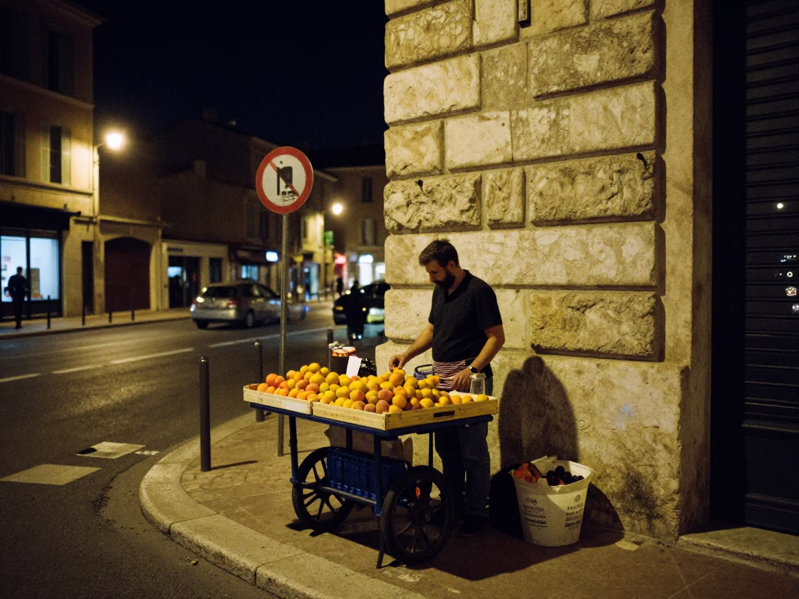 Street Scene in Marseille at Deep In The Night Light in in Marseille, France