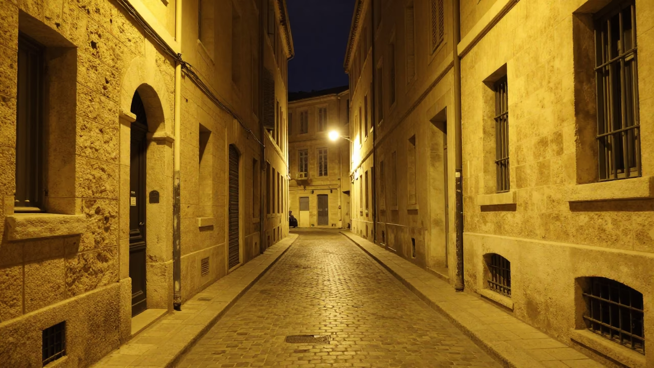 Street Scene in Marseille at Late At Night Light in in Marseille, France