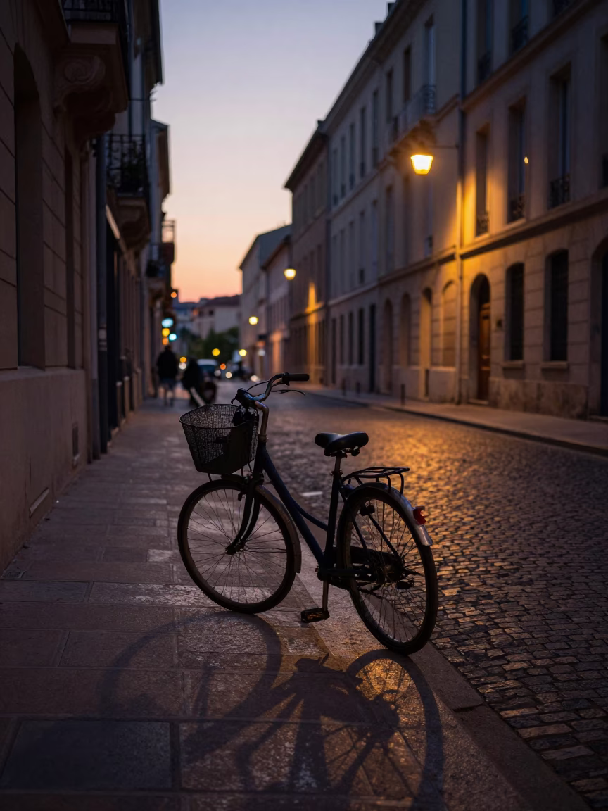 Street Scene in Marseille at The Still Hours Before Dawn Light in in Marseille, France